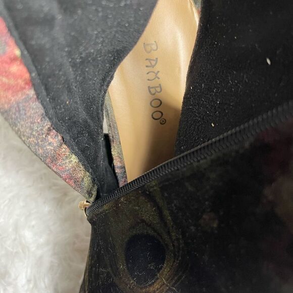 Bamboo Fall floral multi color Velvet ankle sandals peep toe side zipper size 11 - Picture 12 of 12